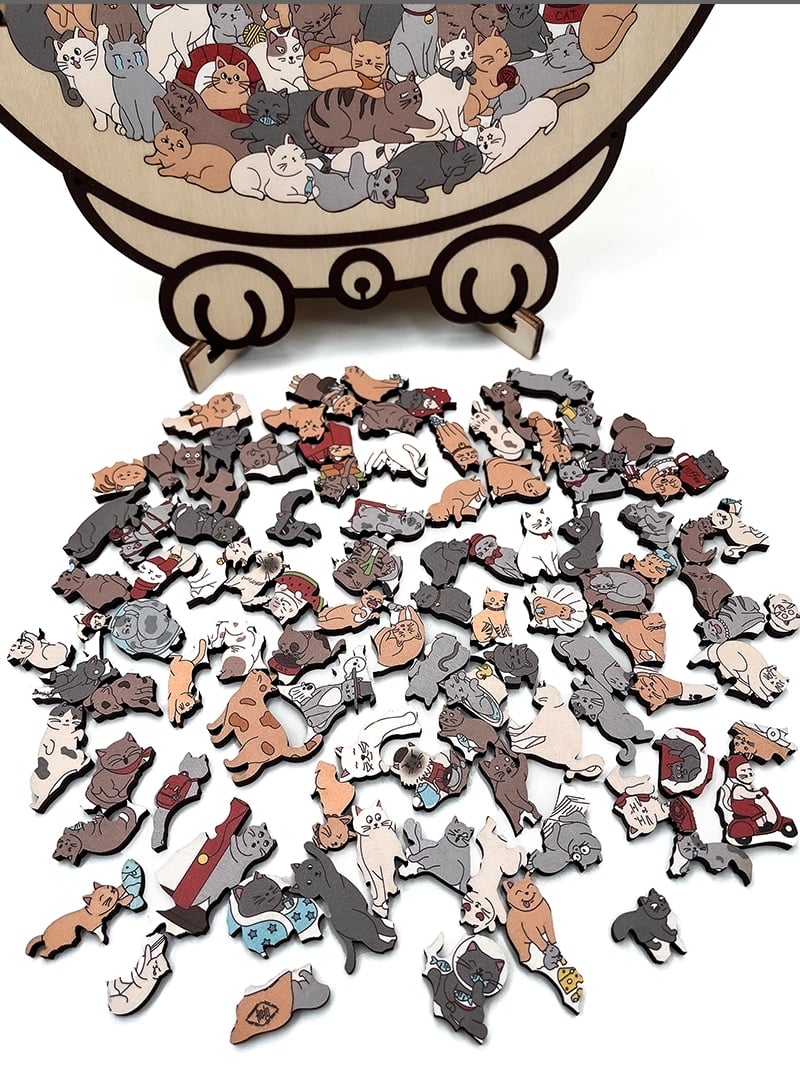 🎅Saldi natalizi 50% DI SCONTO🐱Puzzle in legno a forma di gatto in colori Morandi, 135 pezzi🎁
