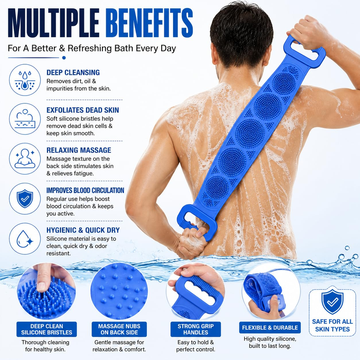 🧼Spazzola Esfoliante in Silicone per la Schiena, Doppio Lato con Setole Morbide in Silicone