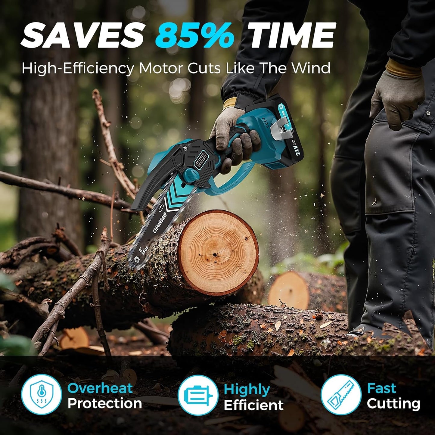 🪚 Mini Motosega a Batteria da 6 Pollici con Motore Brushless ✨⚡ - 2580W | 3500 giri/min | Lubrificazione Automatica | Barra in Acciaio al Tungsteno | 1 o 2 Batterie | 50% DI SCONTO