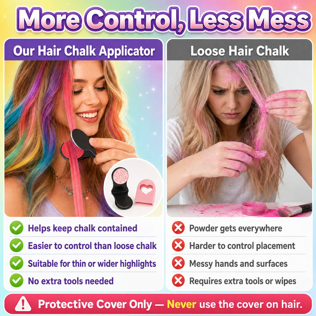 🌈 Set di gessetti colorati temporanei per capelli – 12 colori, facile applicazione a clip, si lava con lo shampoo. Perfetto per feste e cosplay! ✨🎉
