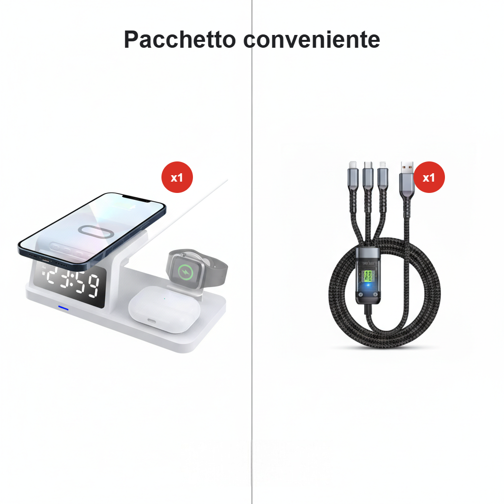 Stazione di ricarica 7-in-1 – Ricarica wireless, sincronizzazione Bluetooth & ricarica rapida 30W