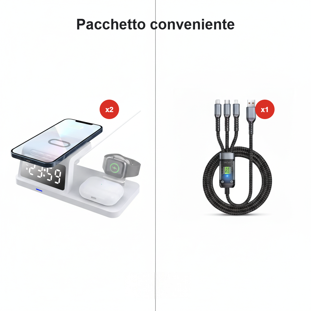 Stazione di ricarica 7-in-1 – Ricarica wireless, sincronizzazione Bluetooth & ricarica rapida 30W