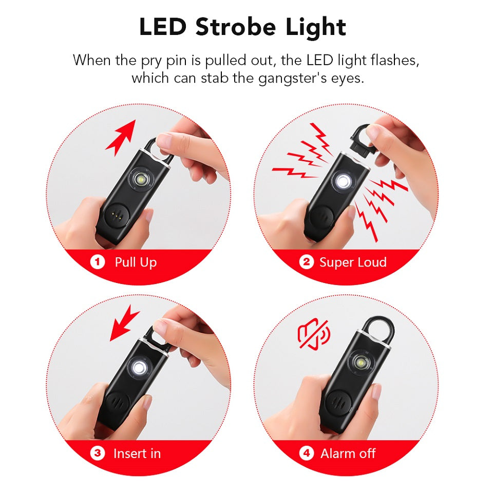 🚨Allarme personale di sicurezza ricaricabile Type-C✨130dB suono forte + torcia LED e luce stroboscopica SOS. Piccolo e portatile, avviso batteria scarica, antiurto. Perfetto per donne, bambini e anziani per emergenze✅