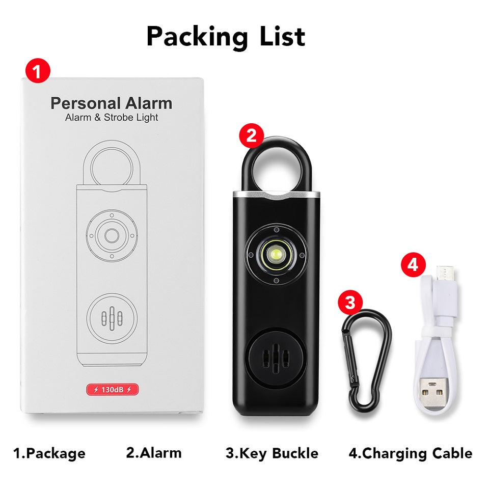 🚨Allarme personale di sicurezza ricaricabile Type-C✨130dB suono forte + torcia LED e luce stroboscopica SOS. Piccolo e portatile, avviso batteria scarica, antiurto. Perfetto per donne, bambini e anziani per emergenze✅