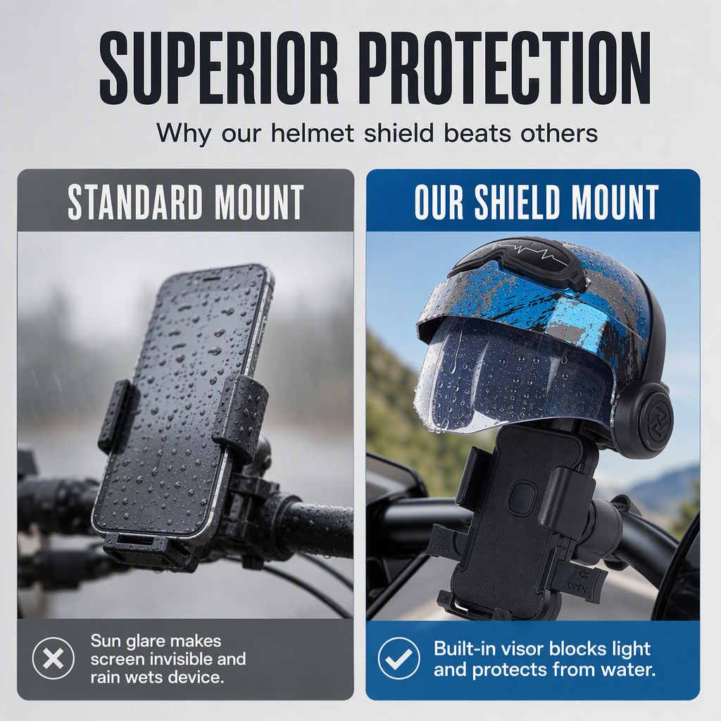 Motorcycle Phone Mount with Mini Helmet Sun Visor Shield