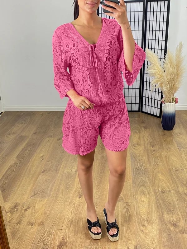 💕Promozione ultimo giorno - 49% DI SCONTO🎁Abito casual corto in pizzo con scollo a V
