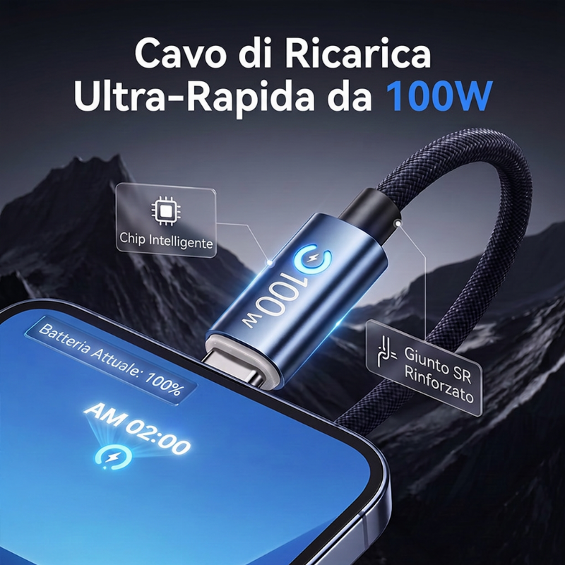 ⚡✨ Cavo ricarica rapida 100W Type-C – Dì Addio a Ricariche Lente e Cavi Facili a Rompersi! 🚫 Chip E-Marker intelligente, treccia rinforzata e compatibilità universale 💻