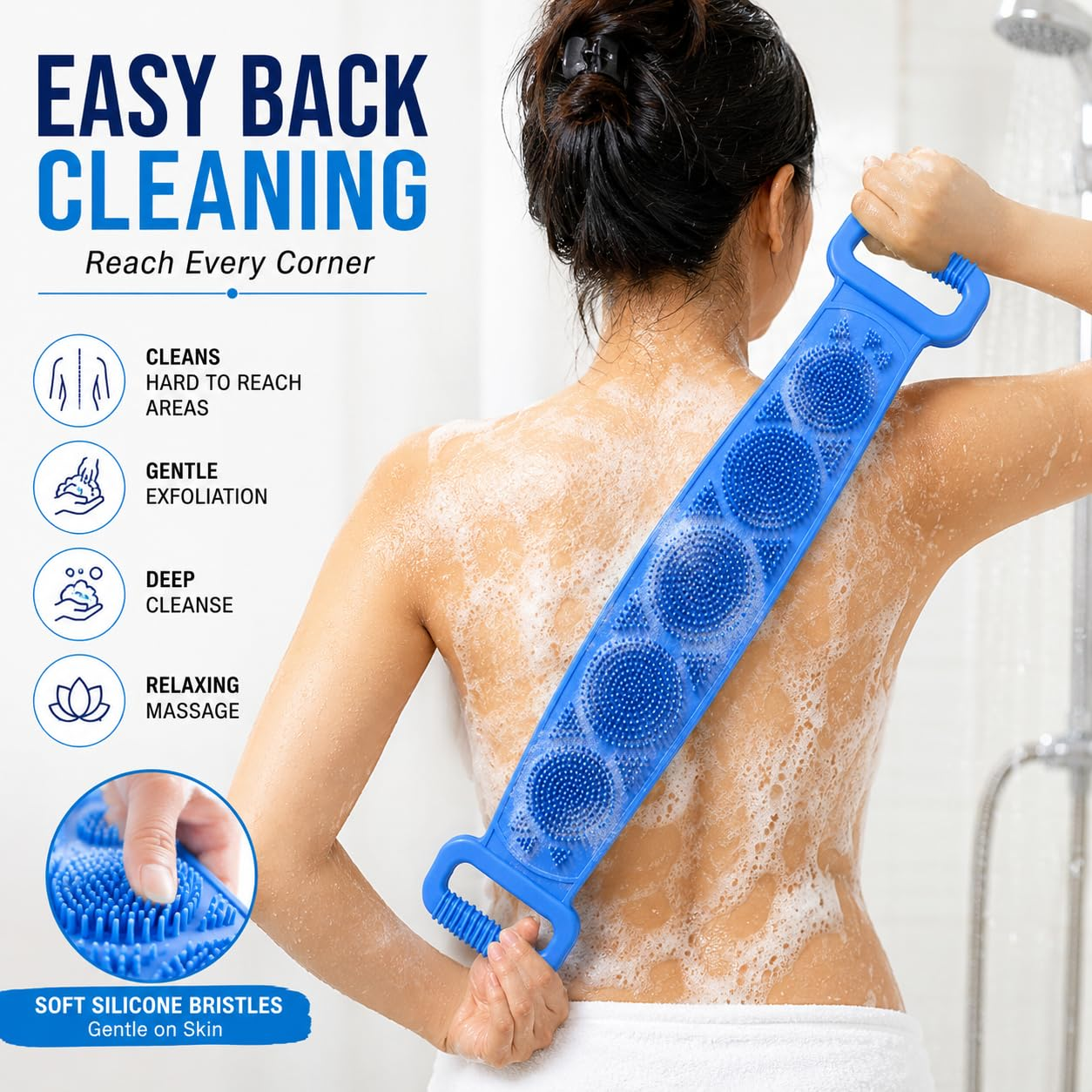 🧼Spazzola Esfoliante in Silicone per la Schiena, Doppio Lato con Setole Morbide in Silicone