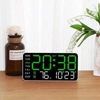 Grande orologio da parete digitale con display a LED, datario e termometro, regalo ideale per anziani, decorazione per soggiorno e camera da letto