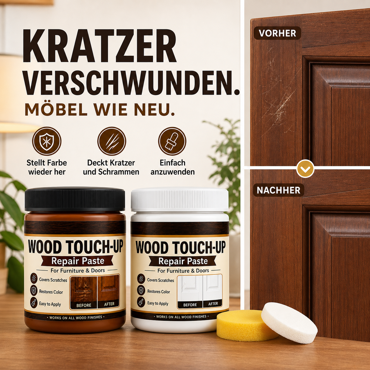🔥🎁 2+1 GRATIS!!🥳 💞 50K+ VENDUTI! ⚡🧴✨ 50% SCONTO! Kit Professionale per Riparazione Graffi sul Legno