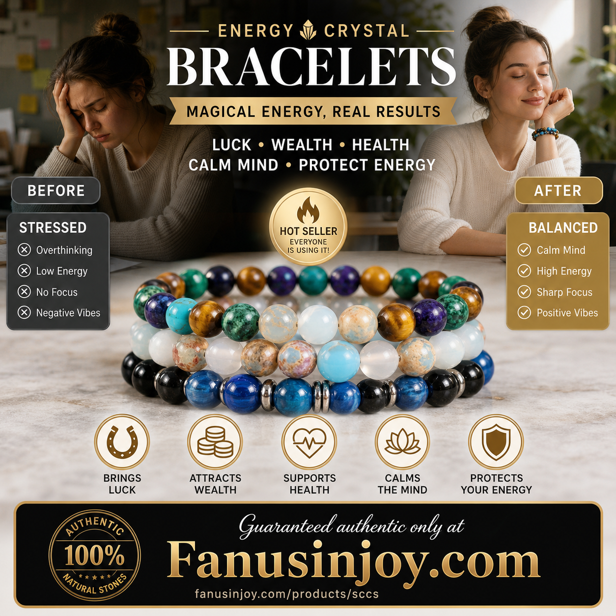 ✨️Amazing 50% Off！🔮Health, Wealth & Protection！📿Bring You Endless Energy！Natural Stone Bead Bracelet