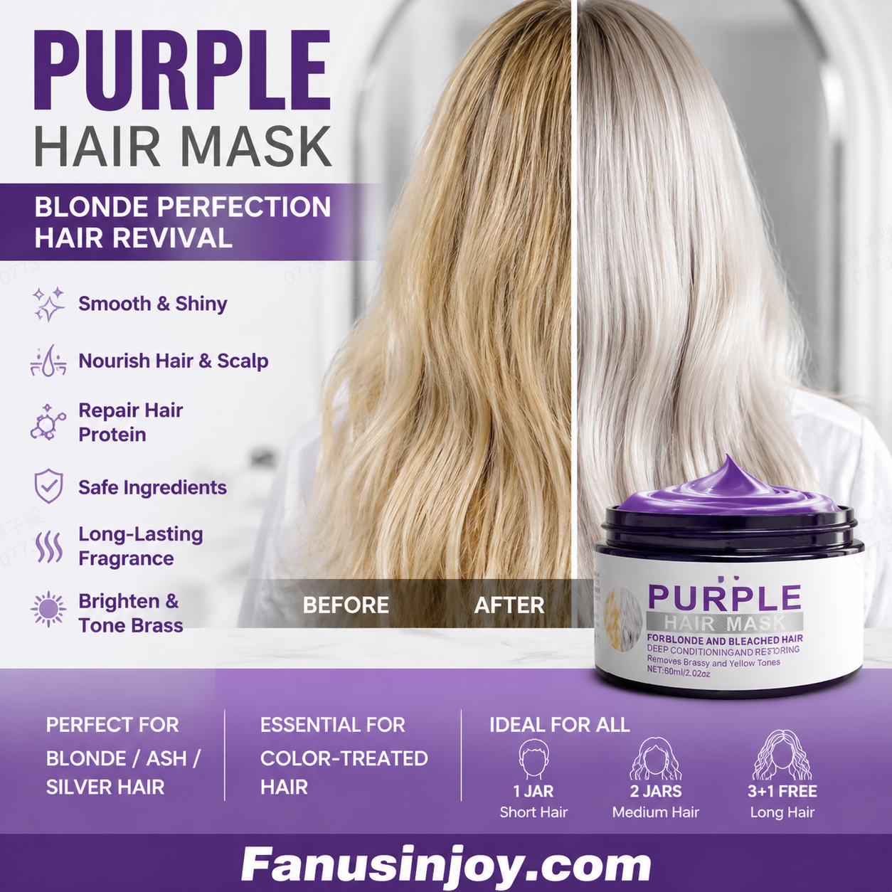 👱‍♀️Vuoi schiarire il colore dei capelli? I tuoi capelli hanno bisogno di cure urgenti! Maschera viola idratante per capelli con profumo duraturo
