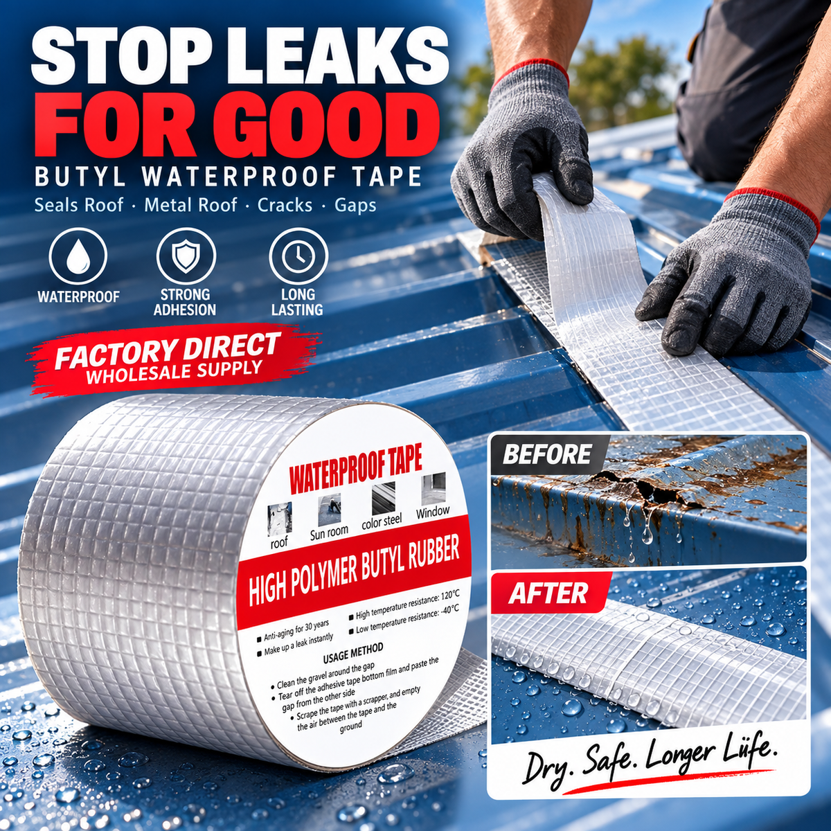 🛡️ 50% DI SCONTO ORA! 💧 Nastro impermeabile in foglio di alluminio, adesivo butilico, sigillatura immediata e resistente alle intemperie, per riparare tetti, tubi e auto 🔧