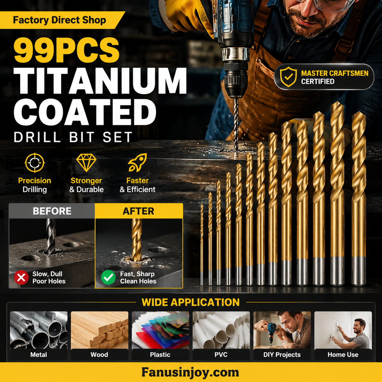 🔧🔥 Sconto del 50% per un periodo limitato! Non bruciate più le vostre punte da trapano come fossero falò! Questo set di 99 punte da trapano in acciaio rapido al titanio presenta un design a doppia scanalatura a U per rimuovere tutti i trucioli.