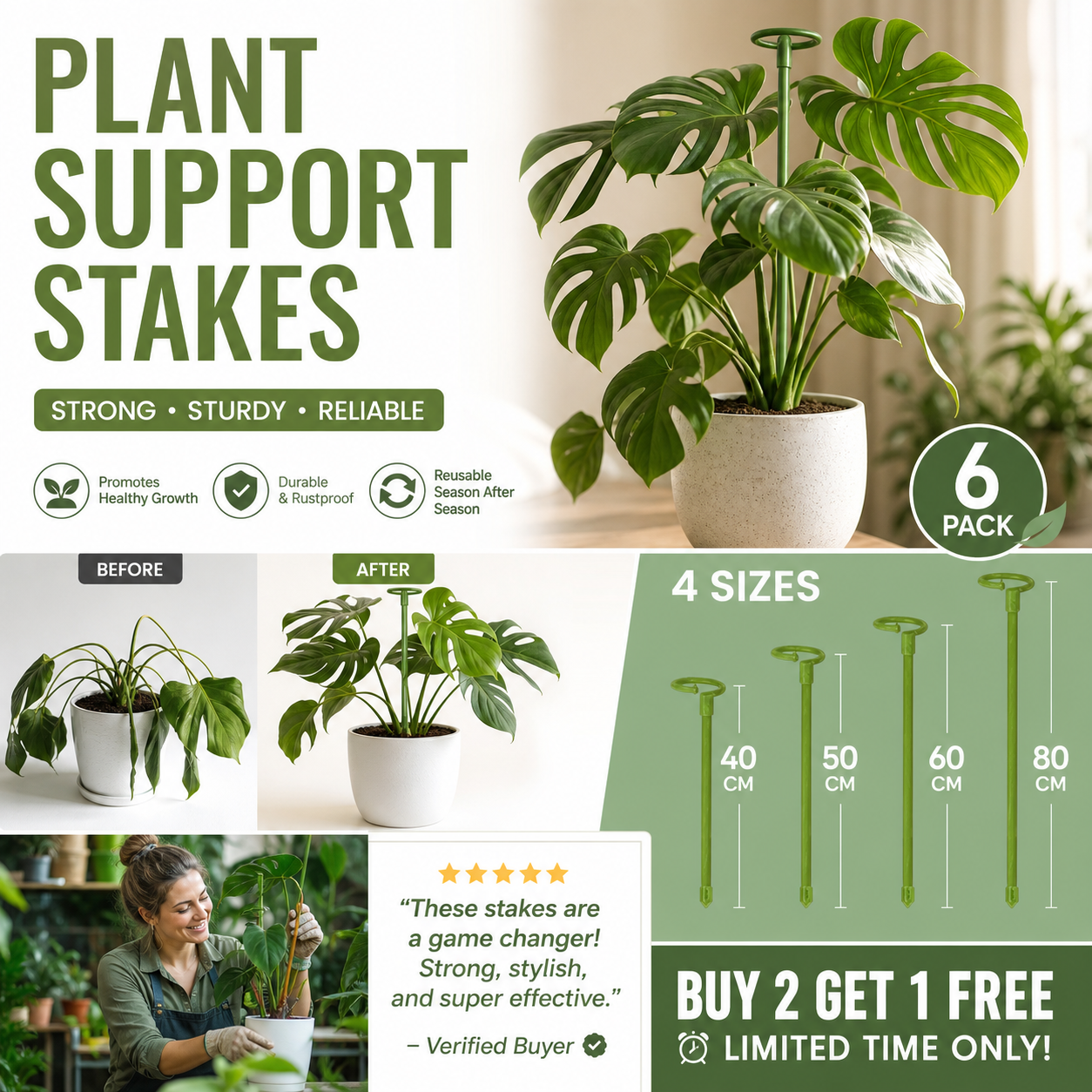 En halvsirkelformet støtteramme for å forhindre hengende blomster, egnet for hortensia, roser, monstera, innendørs potteplanter og utendørs hagegrønnsaker.
