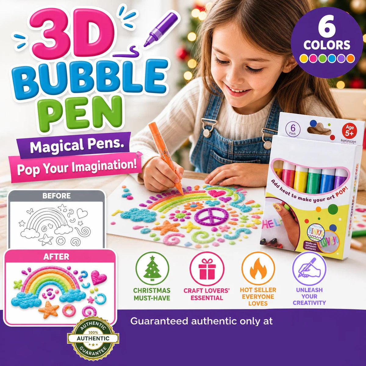 🖌️Penna magica – Disegna in 3D con un solo tratto!🎄 Fai da te: penne per disegnare con i popcorn