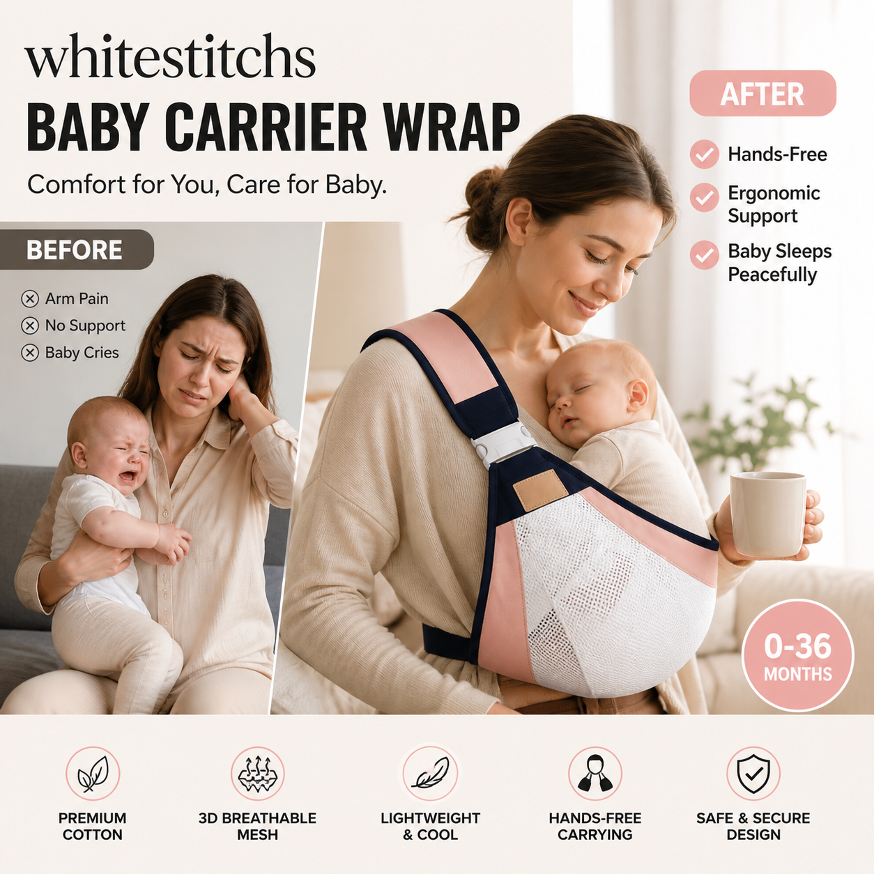 🎉Offerta speciale👶 Marsupio traspirante 4 in 1✨ Da 0 a 36 mesi, davanti/dietro/con il bambino rivolto verso l’interno o verso l’esterno – Mani libere
