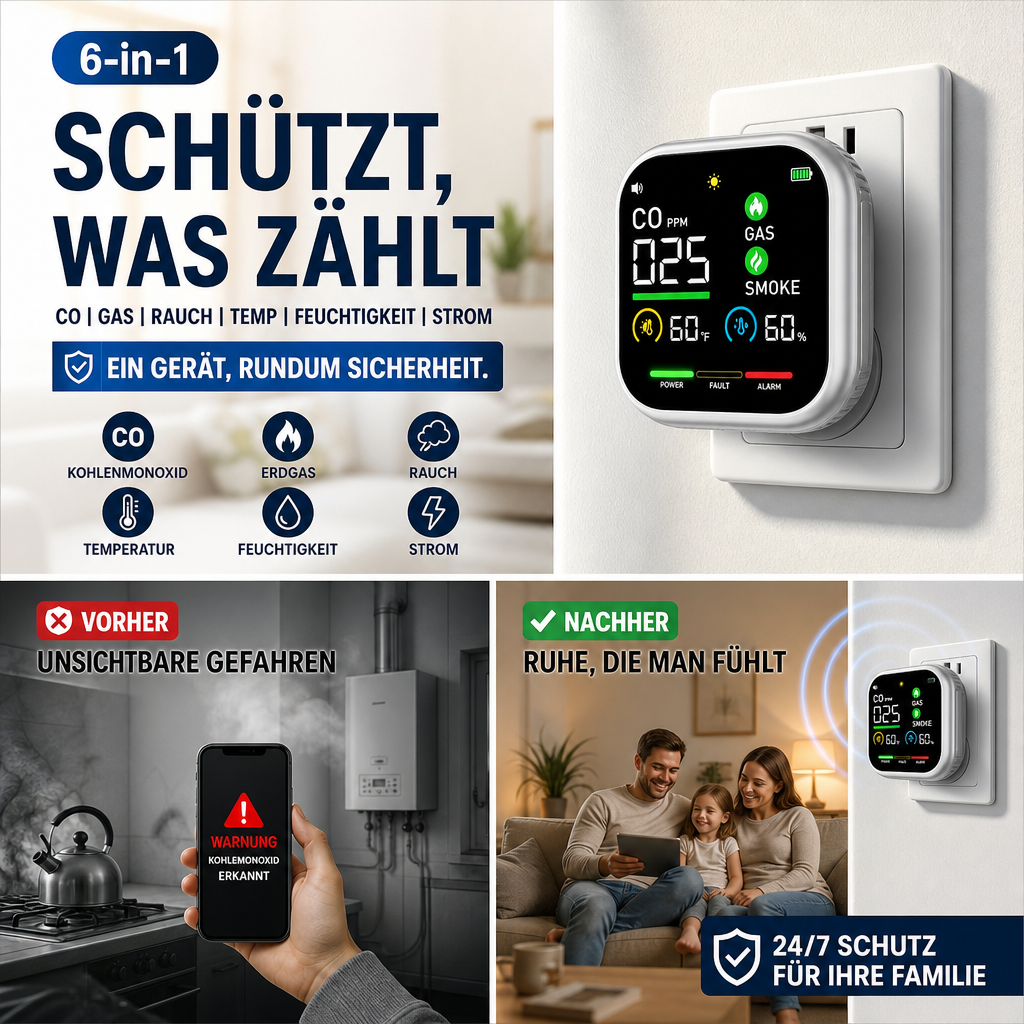 📢📢50% di Sconto!!🏠✨Allarme Multigas con Display LCD | Rilevatore di CO, Gas e Fumo, Monitoraggio Temperatura e Umidità