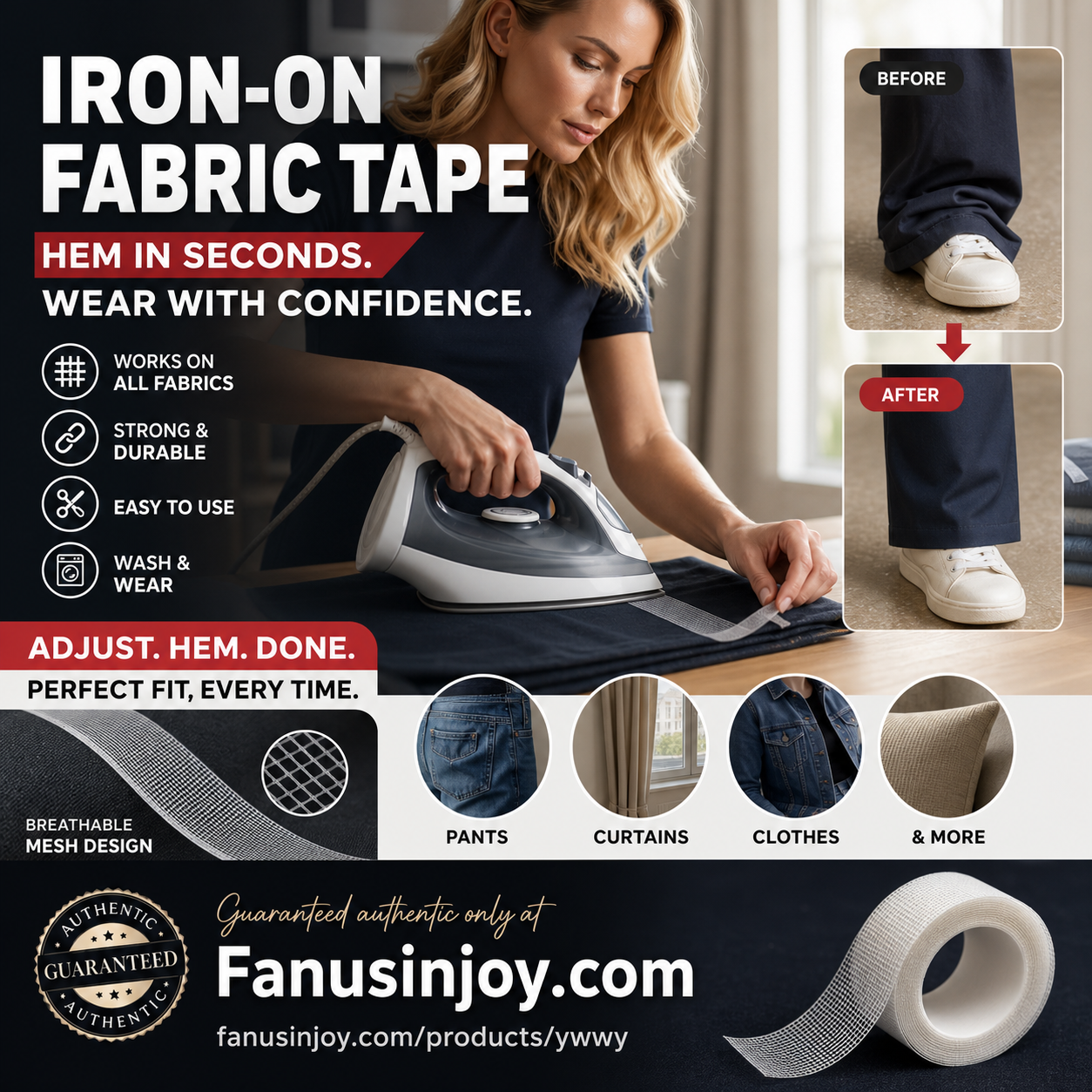✨️New Arrival 2026！🔥Limited Time Buy 2 Get 3 Free！🥼Special adhesive designed for textiles! 👵❤️Iron-On Hemming Tape for Fabric