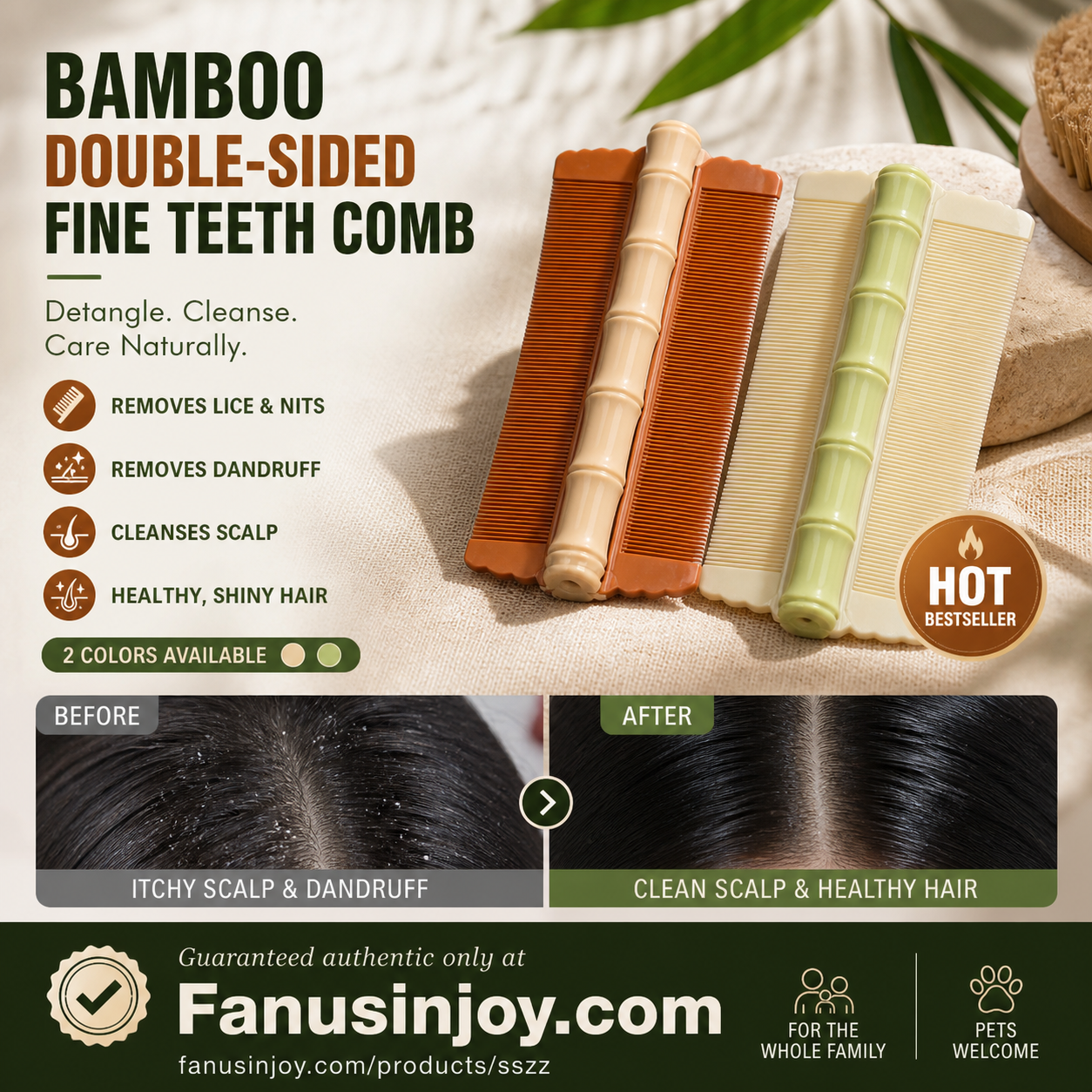 ✨️Compra 1 prendi 1 gratis🔥 🎋💇‍♀️Proteggi il tuo cuoio capelluto！Nutri i tuoi capelli！🎋Pettine a doppio lato in bambù con denti fini
