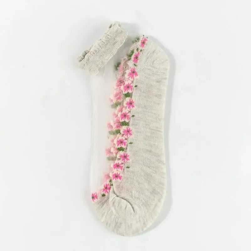 🌺Calzini alla caviglia da donna in pizzo floreale – Primavera/Estate