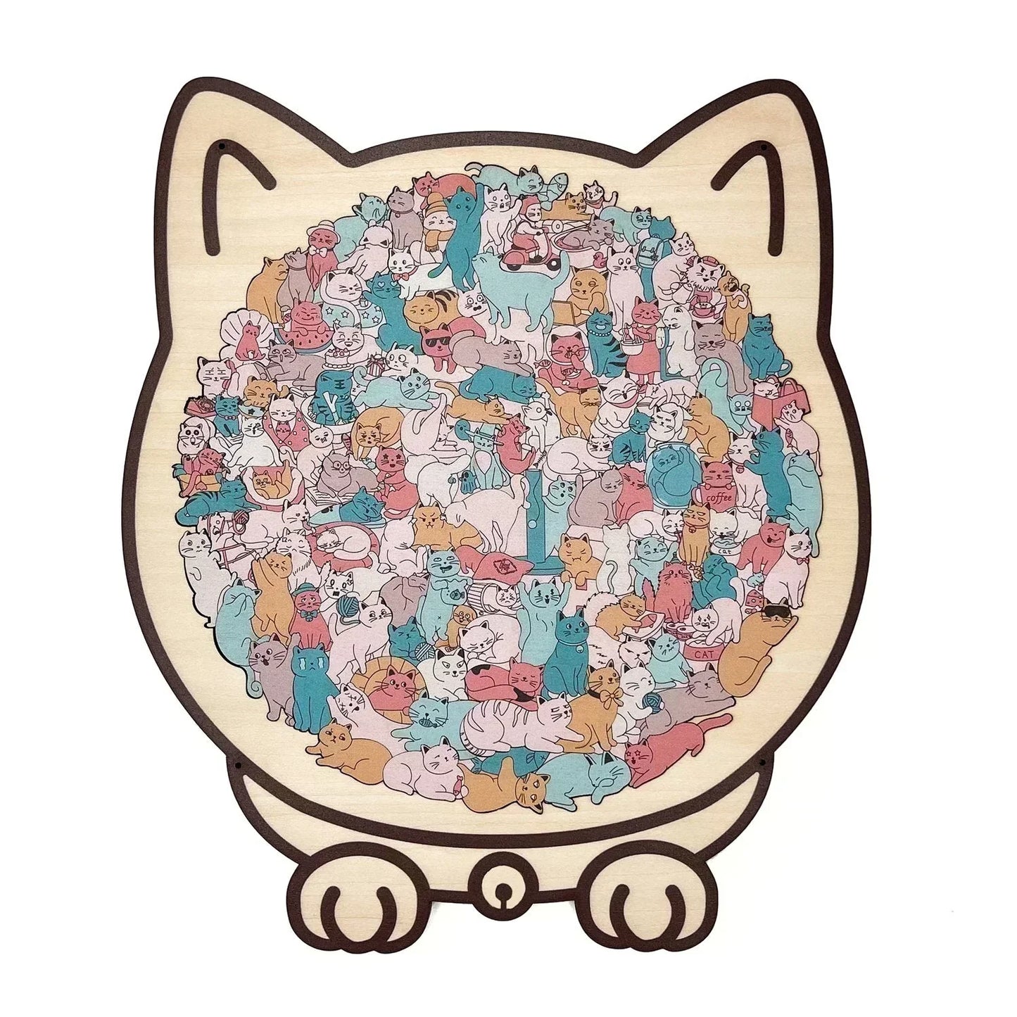 🎁🧩135-Piece Morandi-Colored Cat Shaped Wooden Jigsaw Puzzle