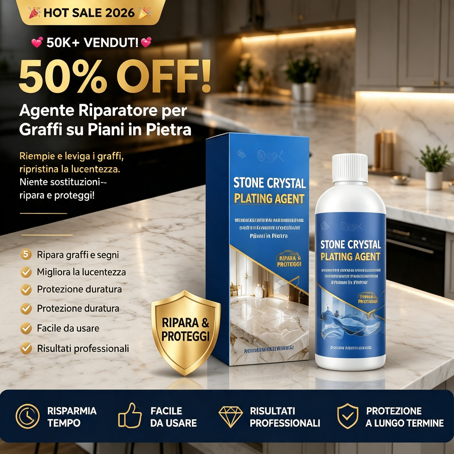 🥳 HOT SALE 2026 🥳💞 50K+ VENDUTI! 🔧✨ 50% OFF! Agente Riparatore per Graffi su Piani in Pietra – Riempie e leviga i graffi, ripristina la lucentezza. Niente sostituzioni – ripara e proteggi! 🛡️💎