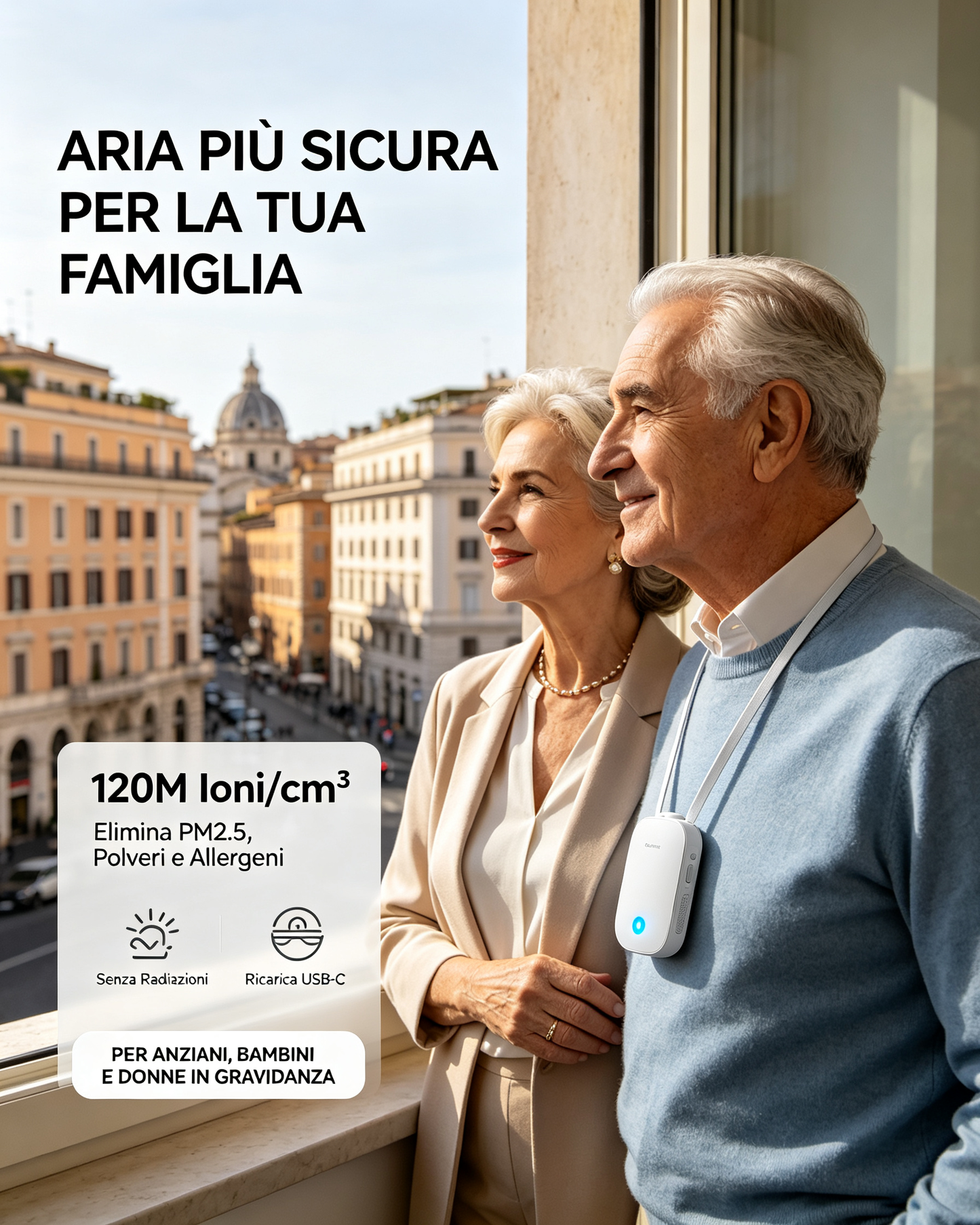 Purificatore d'Aria Indossabile con Tecnologia a Ioni Negativi