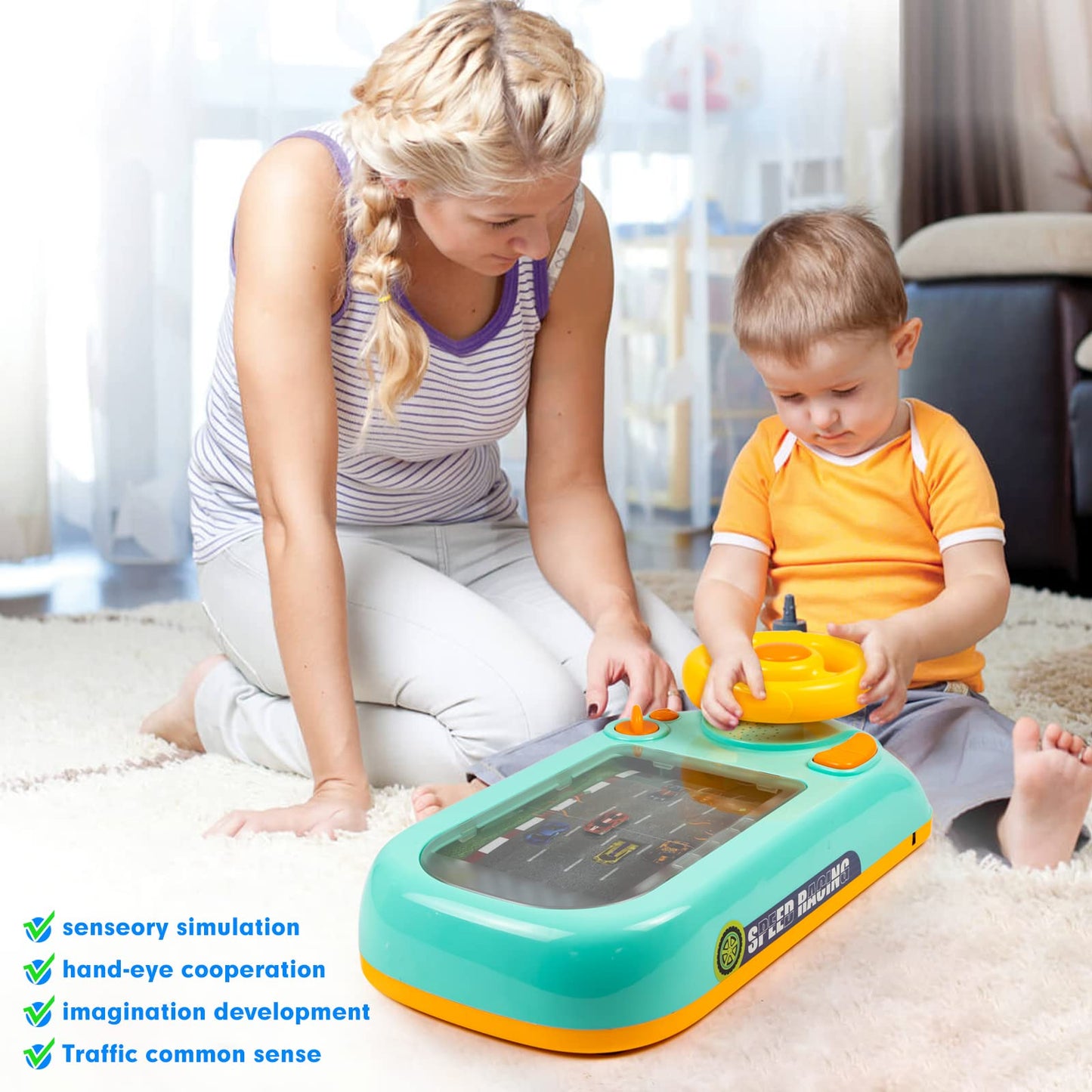 🚗 50% DI SCONTO + SPEDIZIONE GRATUITA! 🎉 Nuovo Volante Giocattolo per Bambini – Luci e Suoni Realistici, Facile Montaggio ✈️🎁📦