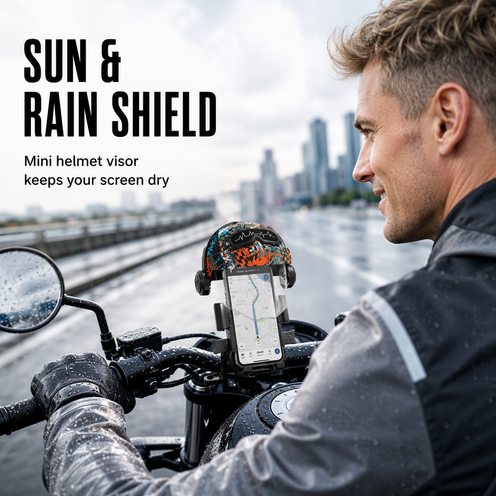 Motorcycle Phone Mount with Mini Helmet Sun Visor Shield