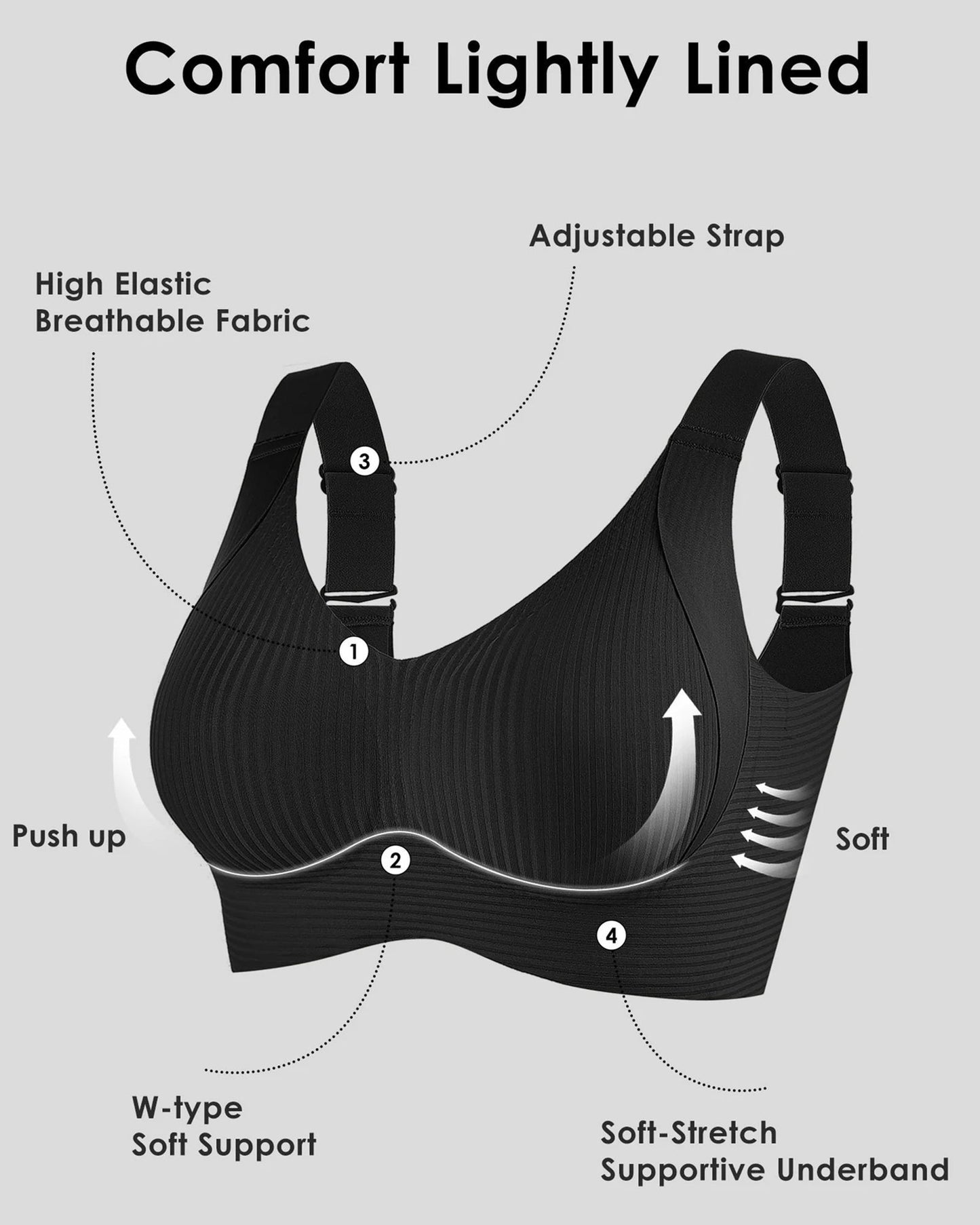 🎁OFFERTA ECCEZIONALE 2026💕Reggiseno senza cuciture con sottili righe e sostegno a W – Comodità e stile!