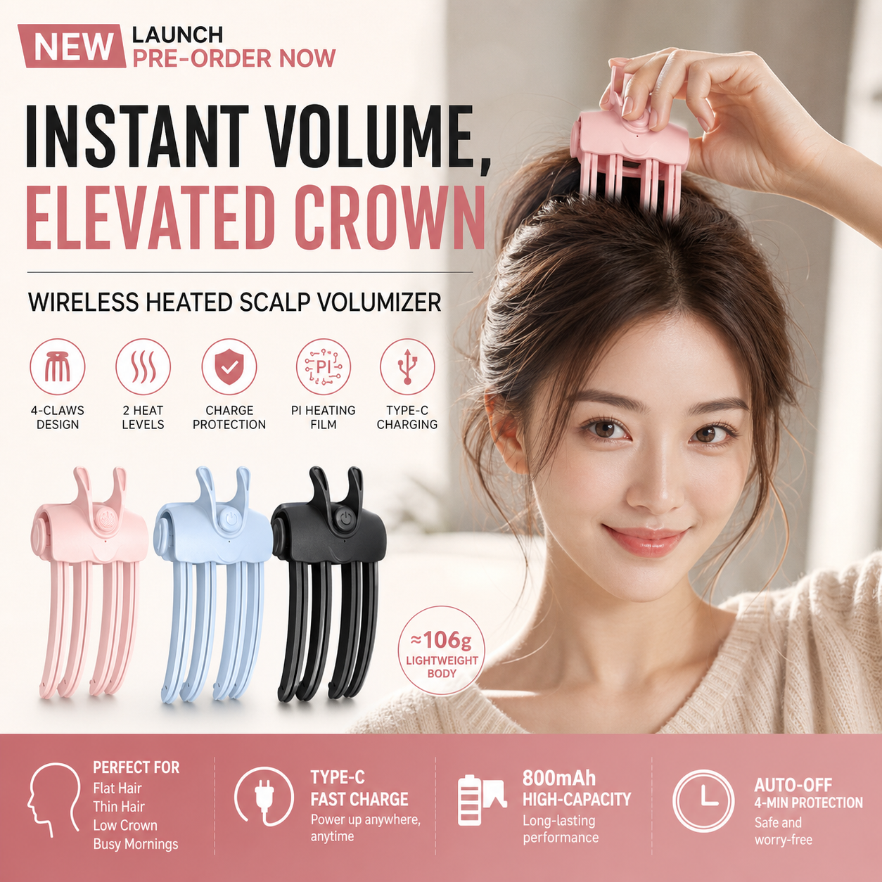 🎉48K+ Venduti 💇 Clip Riscaldata Wireless per Volume alla Radice, Strumento Portatile da Viaggio per Capelli Fini e Piatti