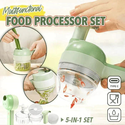 🥳2026 BESTSELLER✨Set tagliaverdure elettrico portatile 5 in 1🥕Affetta, trita e sminuzza in pochi secondi. Ricaricabile, design compatto, lame multiple intercambiabili.