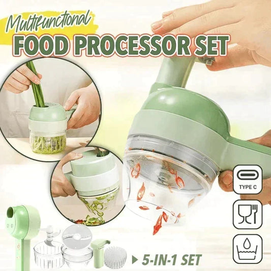 🥳2026 BESTSELLER✨Set tagliaverdure elettrico portatile 5 in 1🥕Affetta, trita e sminuzza in pochi secondi. Ricaricabile, design compatto, lame multiple intercambiabili.
