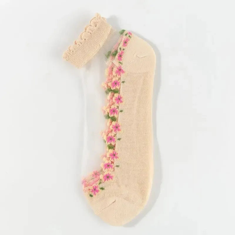🌺Calzini alla caviglia da donna in pizzo floreale – Primavera/Estate