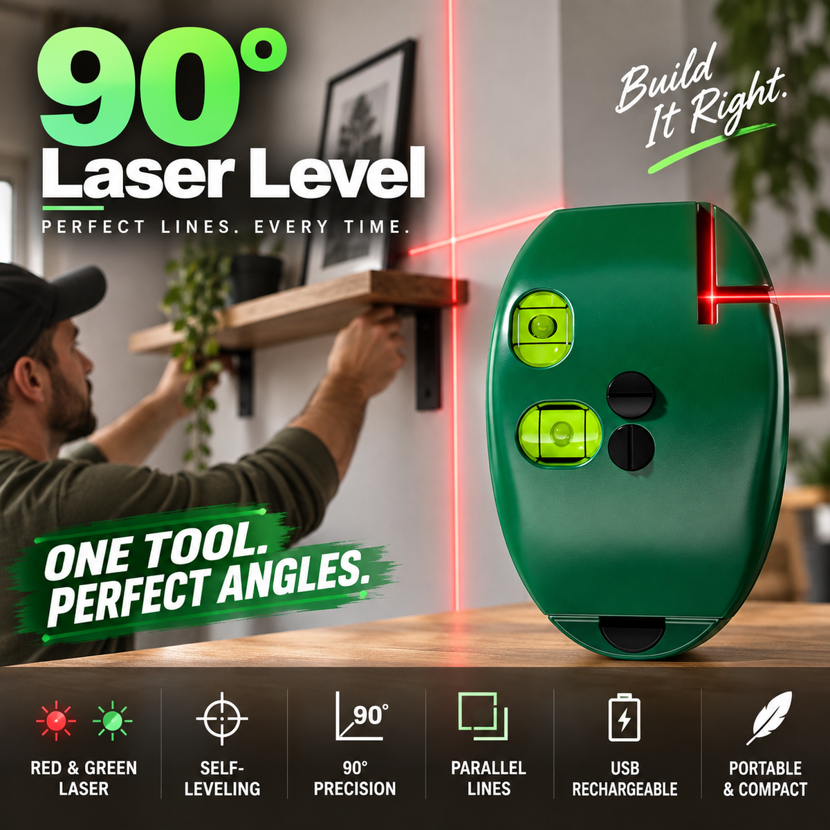 🔧Livella laser a squadra da 90° | Tracciatore a infrarossi per piastrelle e progetti fai da te
