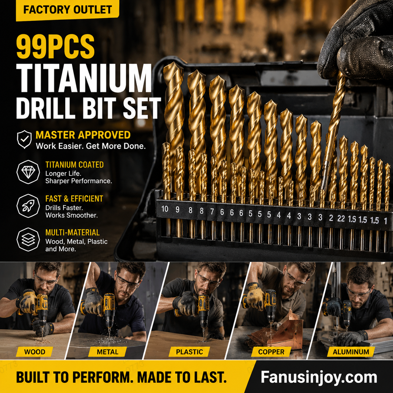 🔧🔥 Sconto del 50% per un periodo limitato! Non bruciate più le vostre punte da trapano come fossero falò! Questo set di 99 punte da trapano in acciaio rapido al titanio presenta un design a doppia scanalatura a U per rimuovere tutti i trucioli.