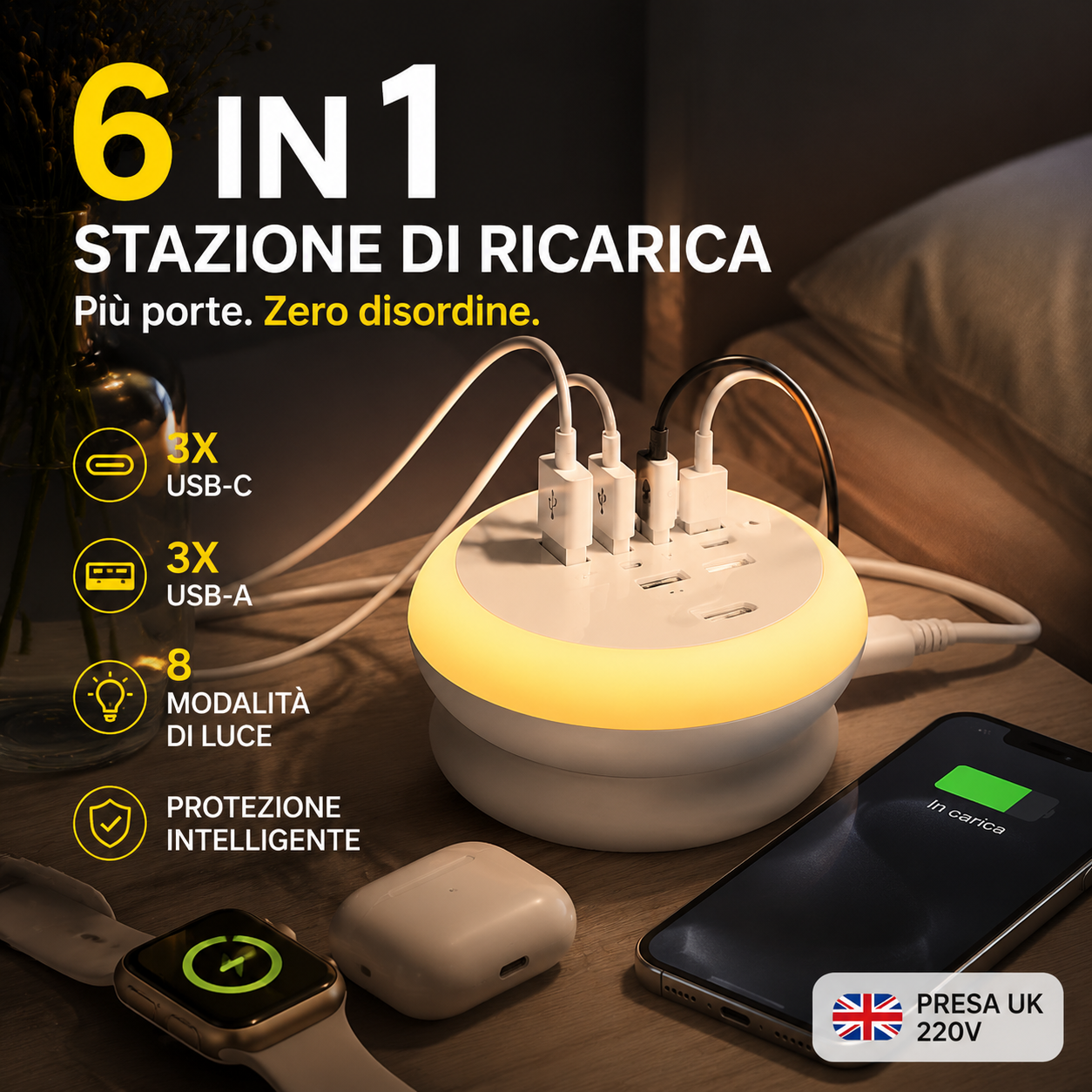 🔥 50% DI SCONTO! Stazione Ricarica Portatile 6 Porte