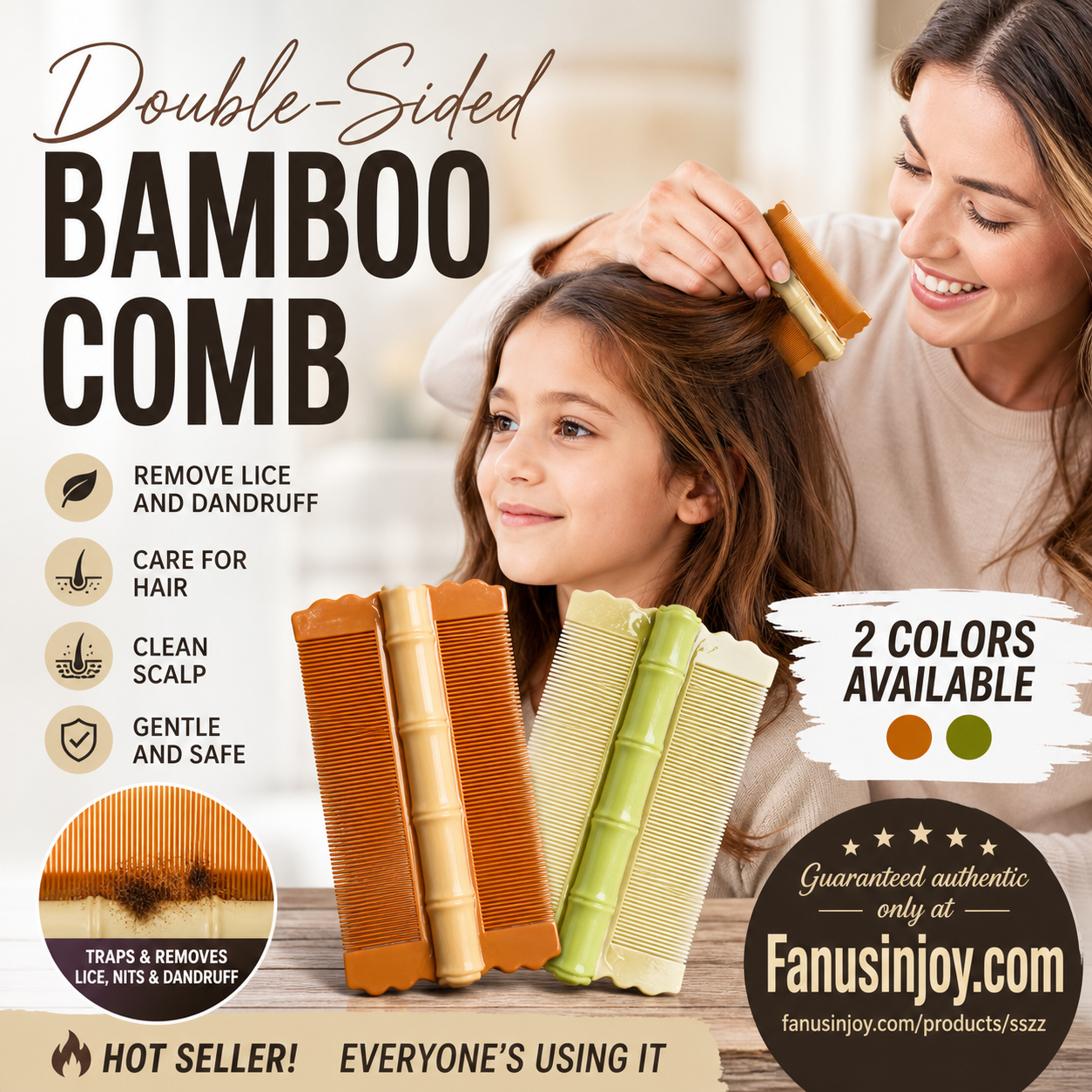 ✨️Compra 1 prendi 1 gratis🔥 🎋💇‍♀️Proteggi il tuo cuoio capelluto！Nutri i tuoi capelli！🎋Pettine a doppio lato in bambù con denti fini
