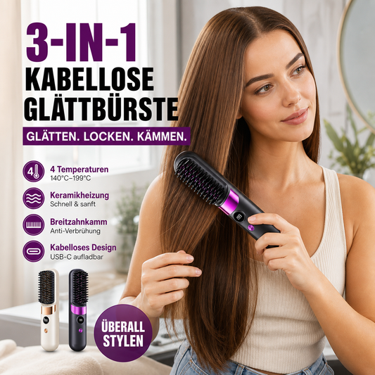 💇‍♀️🔥 Spazzola Lisciante 3-in-1 Senza Fili – liscia, arriccia, districca – USB-C, 4 livelli – capelli perfetti ovunque! ✨