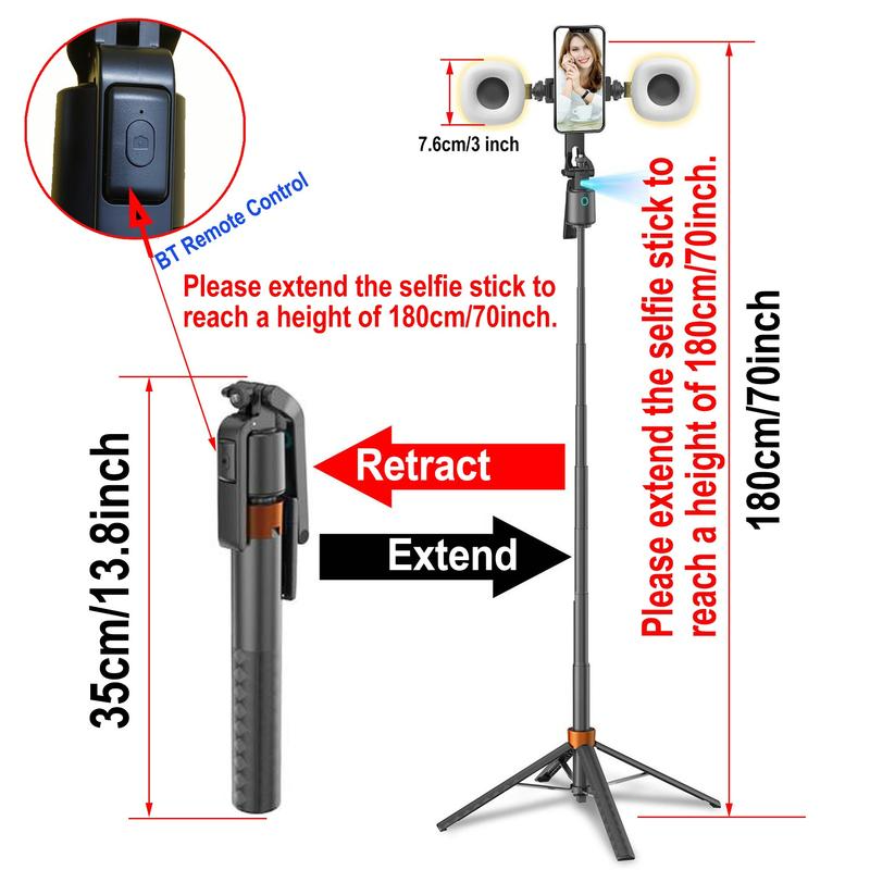📱 Selfie stick intelligente da 180 cm con riconoscimento automatico del volto – Filma e scatta foto con più libertà