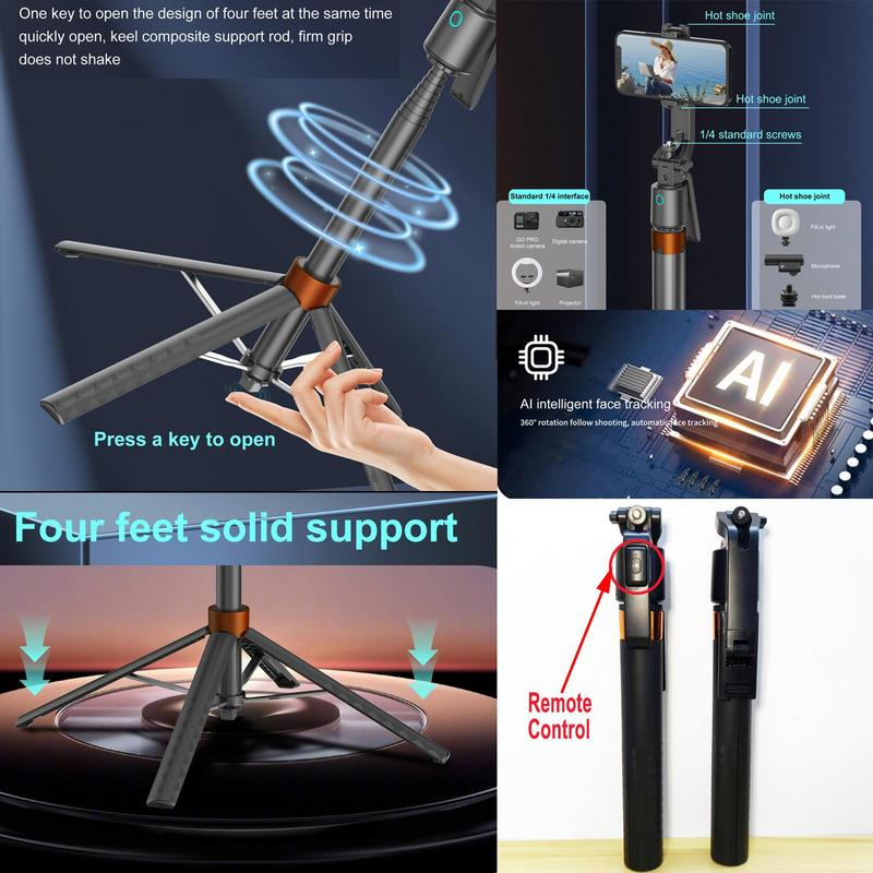 📱 Selfie stick intelligente da 180 cm con riconoscimento automatico del volto – Filma e scatta foto con più libertà