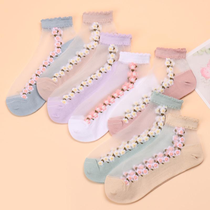 🌺Calzini alla caviglia da donna in pizzo floreale – Primavera/Estate
