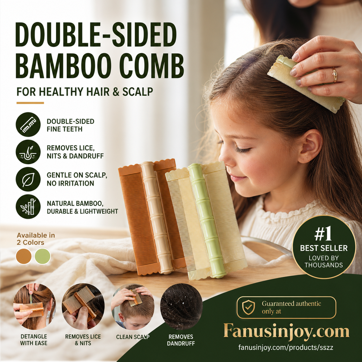 ✨️Compra 1 prendi 1 gratis🔥 🎋💇‍♀️Proteggi il tuo cuoio capelluto！Nutri i tuoi capelli！🎋Pettine a doppio lato in bambù con denti fini