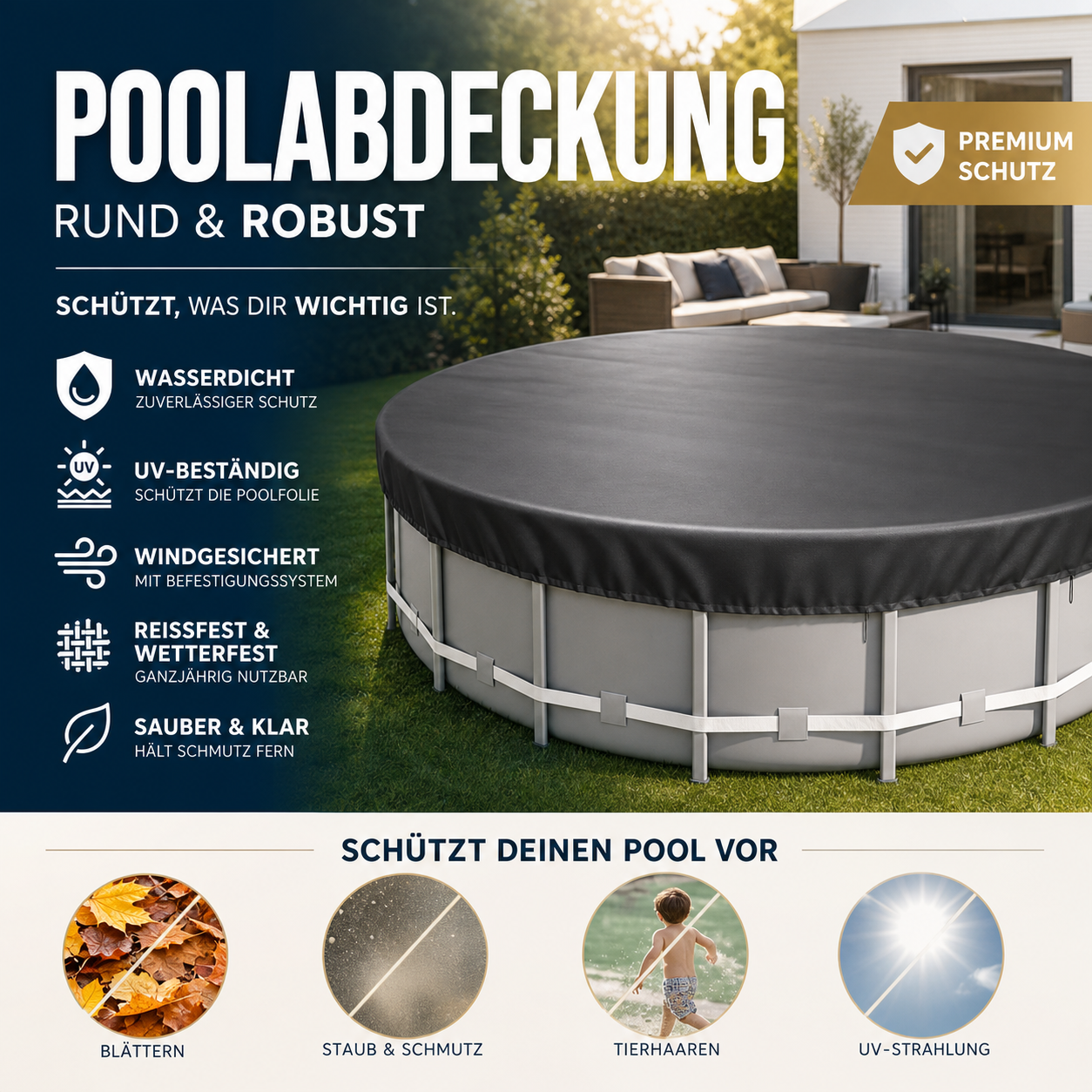 🏊 -50% DI SCONTO | Telo Copertura Piscina Impermeabile in Tessuto Oxford 210D – Protezione Robusta per Piscine Fuori Terra