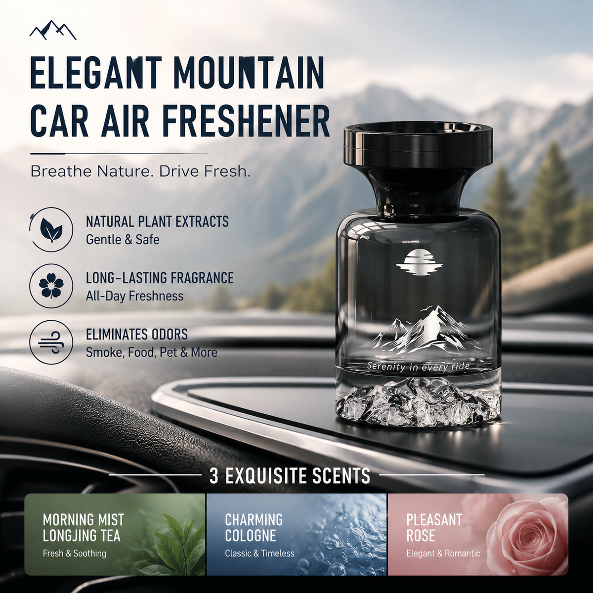 🔥 Offerta Limitata: Profumatore per Auto Design Montagna 110ml – Estratti Naturali, Elimina Odori e Fragranza a Lunga Durata. 3 Profumazioni Premium: Longjing, Colonia e Rosa. Ideale per Ogni Veicolo.