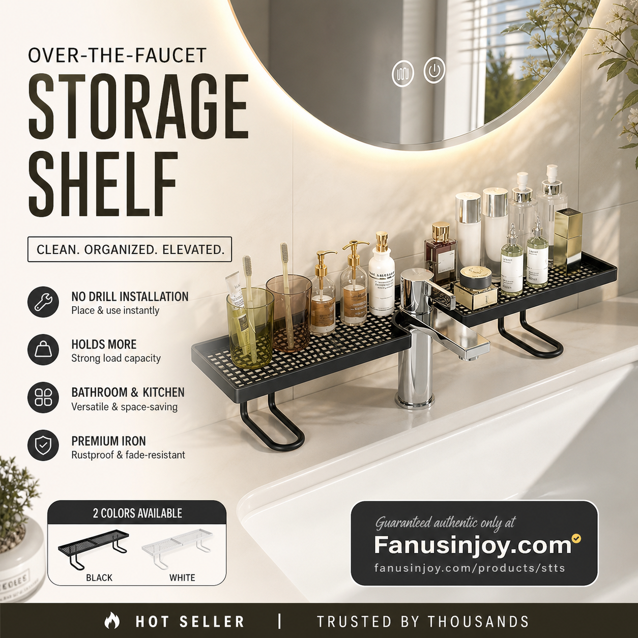 🔥50% di Sconto Offerta Limitata! 💦 Addio al Disordine e al Calcare sul Piano Lavandino 🔥 Mensola Organizer per Lavandino da Appoggio sul Rubinetto
