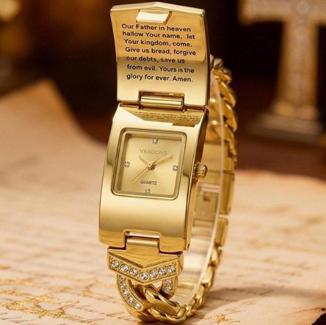 🎁Nuovi arrivi 2026: 50% di sconto💥Orologio con croce in cristallo scintillante — Quadrante rettangolare geometrico, cinturino in metallo di alta qualità💎