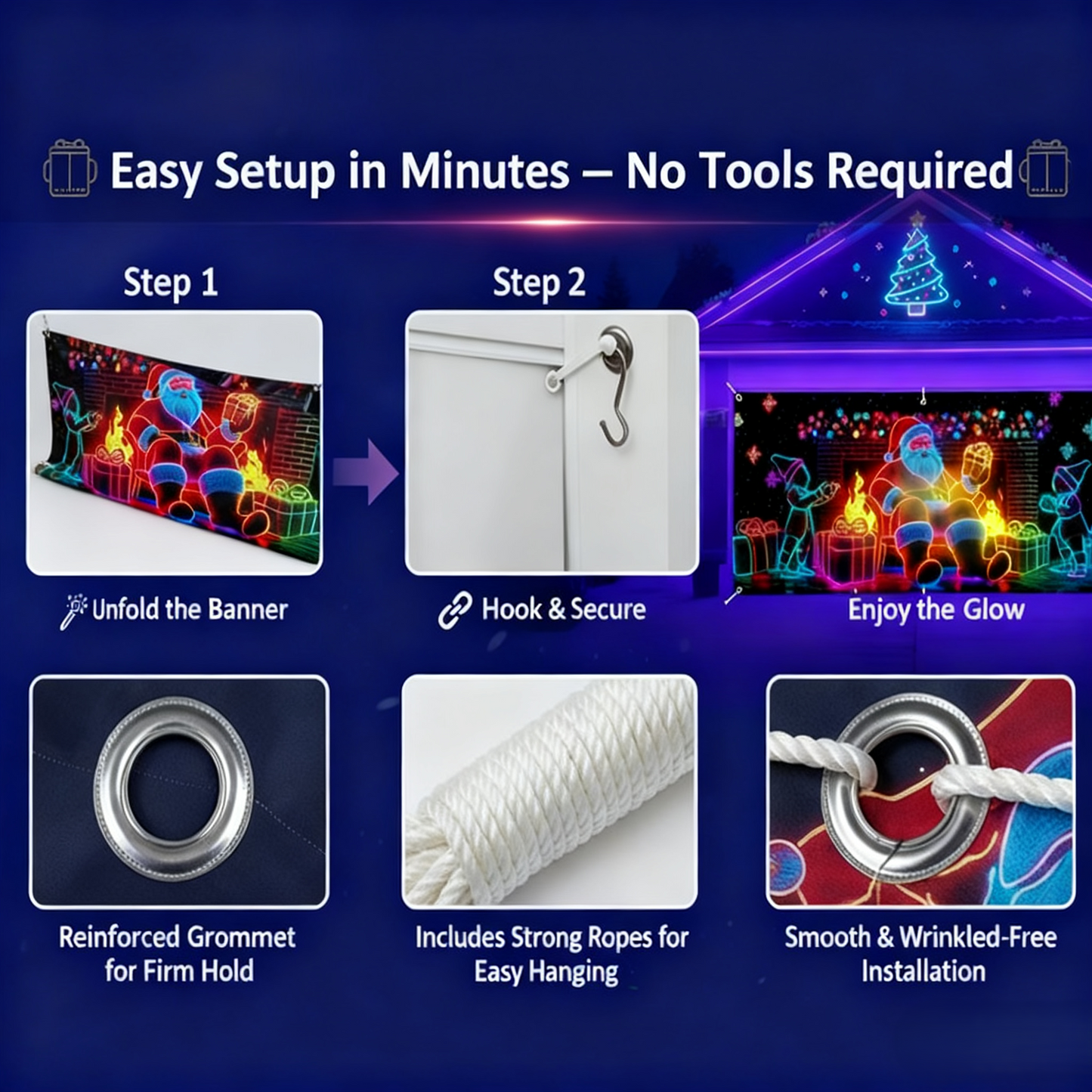 🎇🚪UV Activated Christmas Garage Door Cover Banner, Glows in Dark🔥🎉