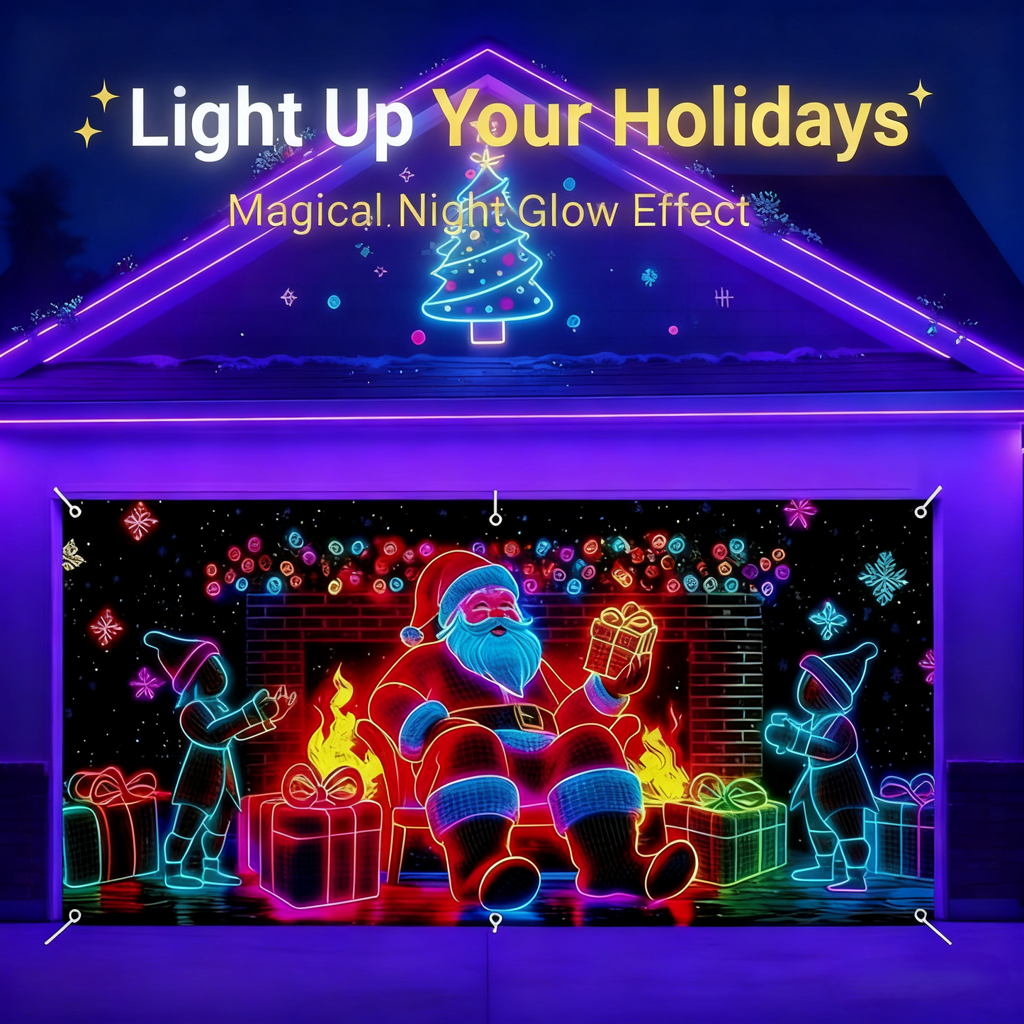 🎇🚪UV Activated Christmas Garage Door Cover Banner, Glows in Dark🔥🎉